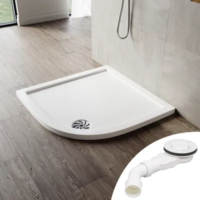 Immagine prodotto di SONNI Piatto doccia arrotondato 80x80cm con scarico, copertura antiscivolo SMC per scarico rapido a pavimento