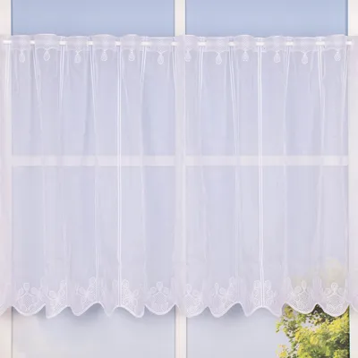 Produktbild von Scheibengardine Meterware Voile Stickerei Ornamente nähfrei weiß 60cm