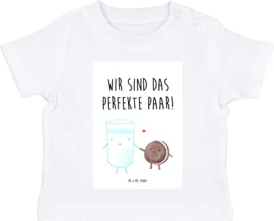 Produktbild von Mr. & Mrs. Panda Babyshirt Milch Keks 12. - 18. Monat - Weiß - Geschenk, Baby Oberteil,  T-Shirt, Milk, Cookie, Baumwollshirt, Kekse, Öko, Lustige Sprüche, Kaffee