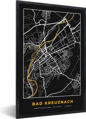 Produktbild von MuchoWow® Gerahmtes Poster Deutschland - Schwarz und Gold - Bad Kreuznach - Stadtplan - Karte 40x60 cm - Poster mit Schwarzem Bilderrahmen Wandposter Rahmen Foto Bilder - Papierdruck - Wandbilder