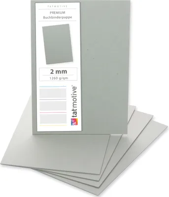 Produktbild von TATMOTIVE PREMIUM Buchbinderpappe 50 Stück DIN A3, 2mm 1260 g/qm Modellbaupappe, Bastelkarton, Graupappe