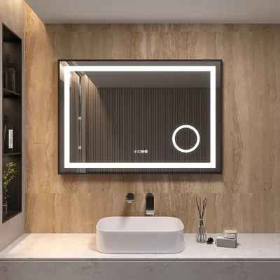 Produktbild von Led Spiegel Bad Rechteckig mit Dimmfunktion 100x70 cm Badspiegel Schminkspiegel Beschlagfrei 3 Fach Vergrößerung Badezimmerspiegel LED Lichtspiegel Wandspiegel