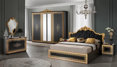 Produktbild von Barock Schlafzimmer Set Anette in Schwarz / Gold