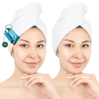 Produktbild von Hammetex Haarturban Damen 2er Set 25x66 cm – 100% Baumwolle, , mit Knopfverschluss