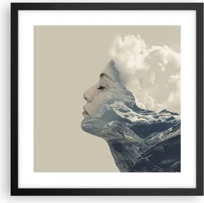 Produktbild von Gerahmtes Poster - Schwarzer Rahmen - Grafik Frau Berge - 40x40 cm - Wand Bild - Wanddeko - Wandbilder - Kunstposter - Wandposter - Bilderrahmen - Bilder - Kunstdruck - Wandbild - P2BAC40x40-4323
