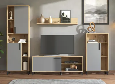 Image de Homestyle4u TV Board Holz TV-Schrank Lowboard TV-Bank Sideboard Grau Natur