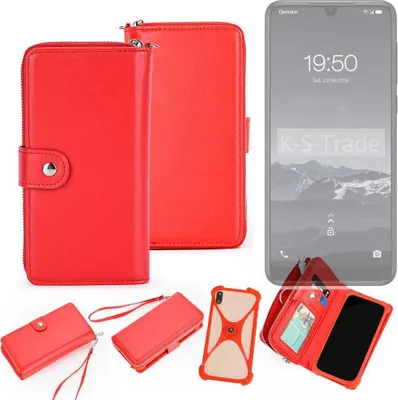 Produktbild von K-S-Trade 2in1 Schutzhülle Portemonnee Handyhülle mit Bumper kompatibel mit Qilive Q3 Hülle Case Etui Geldbörse Smartphone rot (1x)