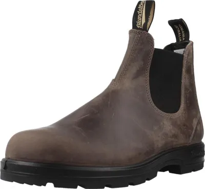 A single brown leather boot is shown against a white background.