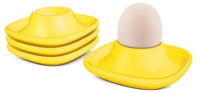 4er-Set Eierbecher aus Keramik, stapelbar, gelb
