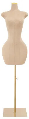 Obrázok produktu pre Ženská manekýnová torzo – nastaviteľná šijacia manekýna na stojane – obvod hrudníka 94 cm, obvod pása 63 cm, obvod bokov 110 cm – výška 150–210 cm – kovový podstavec – zlatá farba