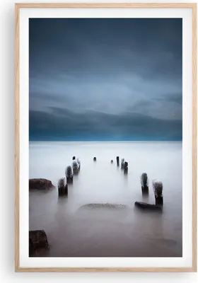 Produktbild von Gerahmtes Poster - Rahmen in heller Eiche - Wellenbrecher Nebel Nacht - 61x91,5 cm - Wand Bild - Wanddeko - Wandbilder - Kunstposter - Wandposter - Bilderrahmen - Bilder - Kunstdruck - P2NPA61x91-4416