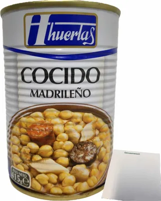 Produktbild von huertas Cocido Madrileno (Kichererbsen-Eintopf Madrilena Art) (415g Konserve) + usy Block