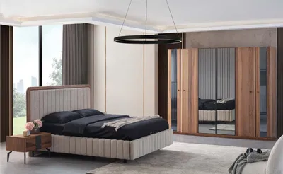 Produktbild von Exklusives Schlafzimmer Set Bett 2x Nachttische und Kleiderschrank 4tlg.