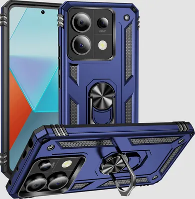 Obrázek produktu pro Pouzdro pro Xiaomi Redmi Note 13 Pro 5G dvouvrstvé robustní, vojenská ochrana pouzdro s držákem prstenu a stojánkem modré
