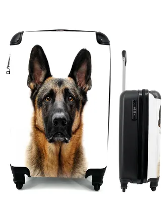 Produktbild von MuchoWow® Koffer Handgepäck Trolley Rollkoffer Kleine Reisekoffer mit 4 Rollen - Deutscher Schäferhund mit weißem Hintergrund - Cabin Size < 55x40x23 cm & 55x40x20 cm - Fotokoffer - Kabinenkoffer - Boardgepäck - Reise-Box - Reisekoffer - Reisegepäck - Koffer mit Bild - Trolley für Kinder