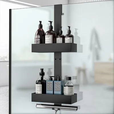 Immagine prodotto di Uniqoos® Porta sapone da doccia da appendere, adatta a porte in vetro senza telaio fino a 12 mm, colore nero – metallo, resistente alla ruggine, organizer 2-in-1 con ganci, senza foratura, capacità di carico 7 kg