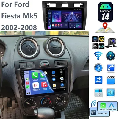 Zdjęcie produktu dla Radio samochodowe 9-calowy ekran dotykowy do Ford Fiesta MK5 (2002-2008), system Android 14, nawigacja GPS, Carplay, Android Auto, Bluetooth, USB, 32GB pamięci, format 2 DIN, moc 4x45W