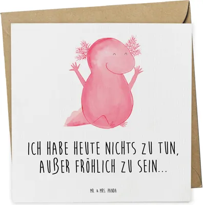 Produktbild von Mr. & Mrs. Panda Klappkarte Axolotl Hurra - Weiß - Geschenk, anlasskarte, faltkarte, Lurch, Grußkarte, doppelkarte, Zufriedenheit, Glückwunschkarte, Schwanzlurch