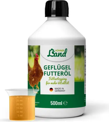 Produktbild von HÜHNER Land Geflügel Futteröl 500ml – Futterergänzung, Vitalstoffe für Hühner, Wachteln & anderes Geflügel I natürliche Quelle von Omega-3 Fettsäuren, für die tägliche Ration Hühnerfutter