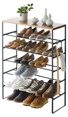 Schuhregal mit Holzablage, Tower, schwarz, 6 Etagen, 15 Paare