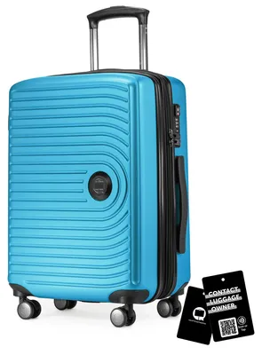 Immagine prodotto di Mitte - Valigia da trasporto + etichetta digitale per bagagli, trolley da cabina XL estensione bagaglio a mano valigia rigida aereo Carry-On 55 L TSA, blu ciano