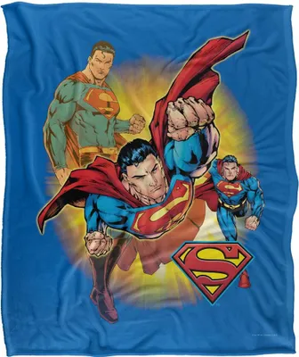 Obrázok produktu pre Superman - deka s kolážou, hodvábna, supermäkká TV24897 (jedna veľkosť) (modrá/červená/žltá)