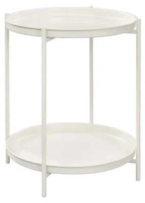 Produktbild von Runder Couchtisch - Beistelltisch - 2 Herausnehmbare Tabletts - Stauraum - Metall - 44 x 44 x 53 cm - Cremeweiß