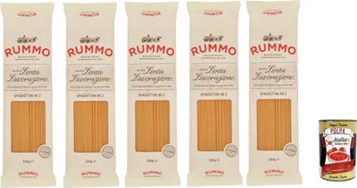 Produktbild von Rummo Spaghettini n° 2 Pasta Lenta Lavorazione Teigwaren aus Hartweizengrieß Bronze-Zeichnung 5x 500g + Italian Gourmet polpa 400g