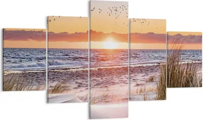 Produktbild von Bild auf Leinwand - Leinwandbild - 5 Teile - Sonne Strand Vögel - 125x70cm - Wand Bild - Wanddeko - Wandbilder - Leinwanddruck - Bilder - Wanddekoration - Leinwand bilder - Wandbild - EA125x70-4727