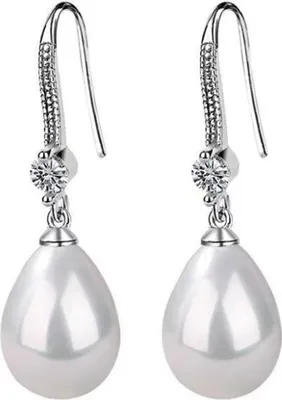 Produktbild von 1 Paar Damen-Ohrringe, ovale Kunstperlen, Schmuck, glänzende Strasssteine, Hakenohrringe für den Abschlussball-Weiß