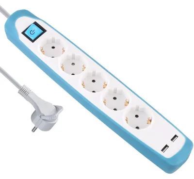 Obrázok produktu pre Electraline 5-násobná zásuvková lišta s vypínačom, 2 USB, 2 m kábel