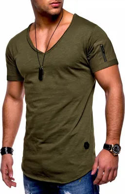 Produktbild von SOULSTAR Herren T-Shirt BHKNINB Herren Basic Kurzarm V-Neck Oversized Shirt V-Ausschnitt Zipper