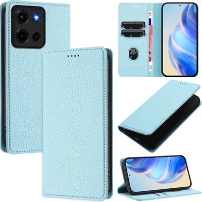Produktbild von Litchi Leder Handyhülle für Motorola Moto G 5G 2025 Wallet Kartenfächer Standfunktion Hülle Hellblau