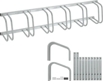 Produktbild von TRMLBE Fahrradständer Boden- und Wandmontage für 6 Fahrräder 30-65mm Reifenbreite, Fahrradhalter Metall Platzsparend Fahrrad Mehrfachständer, Silber