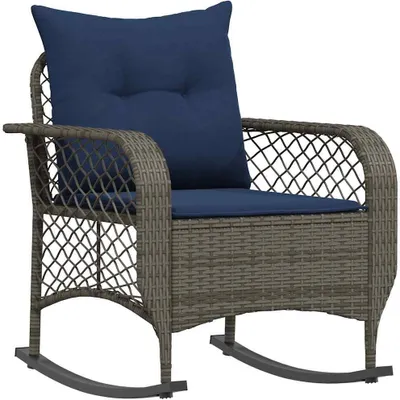 Image de vidaXL Fauteuil à bascule de jardin avec coussin Gris Poly Rattan