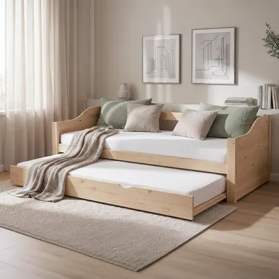 Produktbild von Homestyle4u Tagesbett Ausziehbett 90x200 cm Natur Holzbett mit Lattenrost 2929