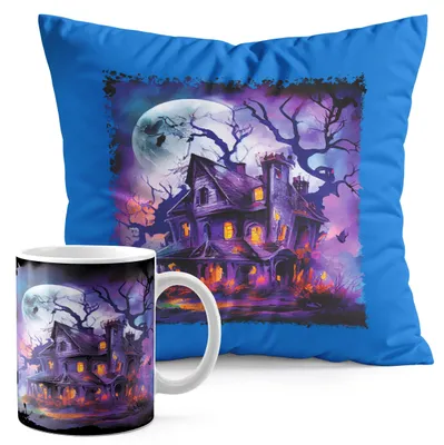Zdjęcie produktu dla Zestaw Kubek + Poduszka Niebieska - Halloween