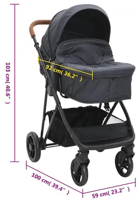 Zdjęcie produktu dla vidaXL Wózek dziecięcy 2 w 1 antracyt i czarna stal