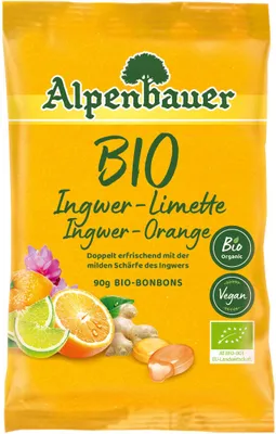 Zdjęcie produktu dla Alpenbauer organiczne cukierki imbirowo-limonkowo-pomarańczowe łagodnie pikantne 90g