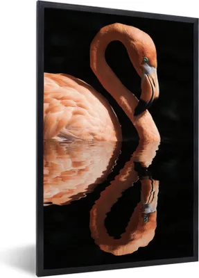 Produktbild von MuchoWow® MuchoWow® Gerahmtes Poster Flamingo - Wasser - Rosa 20x30 cm - Poster mit zchwarzem Bilderrahmen - Drucken - Bilder Poster im Rahmen