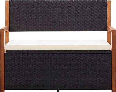 Obrázok produktu pre vidaXL Lavica s úložným priestorom 115 cm Poly ratan Masívne drevo Akácia čierna