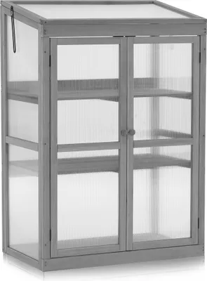 Produktbild von M MCombo Gewächshaus Frühbeet aus Holz, für Balkon & Garten, Klein Treibhaus Greenhouse Aufsatz Kasten winterfest, 46*76*110cm, 0760 (Grau)