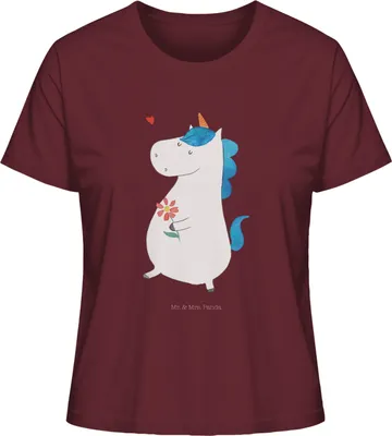 Produktbild von Mr. & Mrs. Panda damen shirt Einhorn Spaziergang Größe S - Burgundy - Geschenk, Basic, Unicorn, Mutter, Einhörner, Freundin, Oberteil, T-Shirt, Blumen, Baumwoll