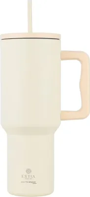Obrázek produktu pro ESTIA | Termoska – hrnek na kávu – 1200 ml – hrnek se slámkou – krémová – izolační hrnek