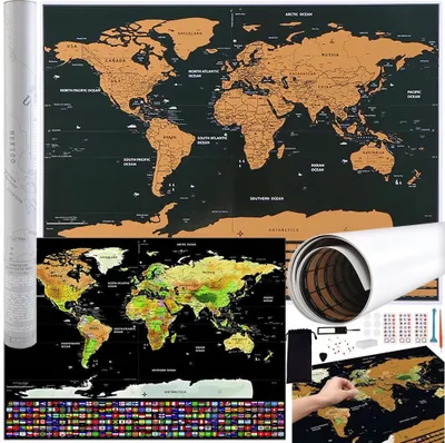 Produktbild von Weltkarte - Rubbellos mit Flaggen + Zubehör 23442
