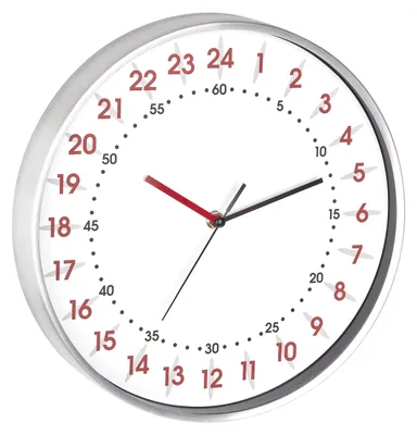 Produktbild von TFA Dostmann Analoge Wanduhr 24h rote Stunden- & schwarze Minutenziffern