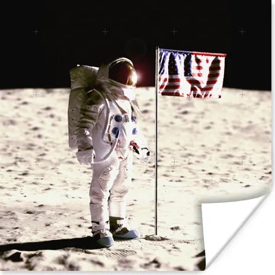 Produktbild von MuchoWow® Poster Astronaut - Mond - Flagge - Amerika 30x30 cm - Wandposter - Printing
