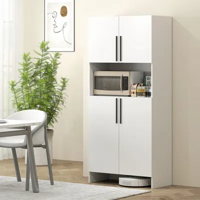 Produktbild von Küchenschrank Vorratsschrank, Hochschrank Küche Spanplatte, Buffetschrank melaminbeschichtet, Weiß | 79x40x175 cm | 8 Scharniere | Kippschutz