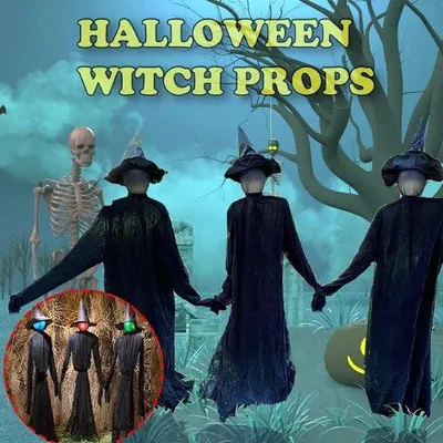 Image de Lot de 3 guirlandes lumineuses d'Halloween « Sorcières et fantômes » - Éclairage d'extérieur et accessoires d'horreur « Sorcières » - Grande décoration fantôme squelette