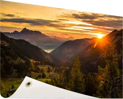 Produktbild von Gartenposter - 120x80 cm - Sonnenaufgang hinter den Bergen  - Modernes Wandbilder